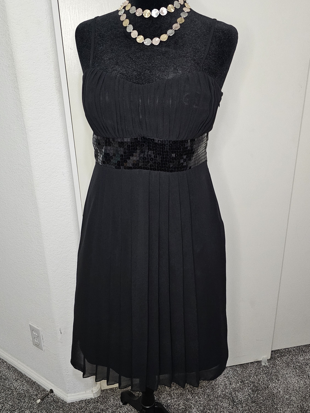 Democracy Black Pleated Midi Dress with Sequin Waistband